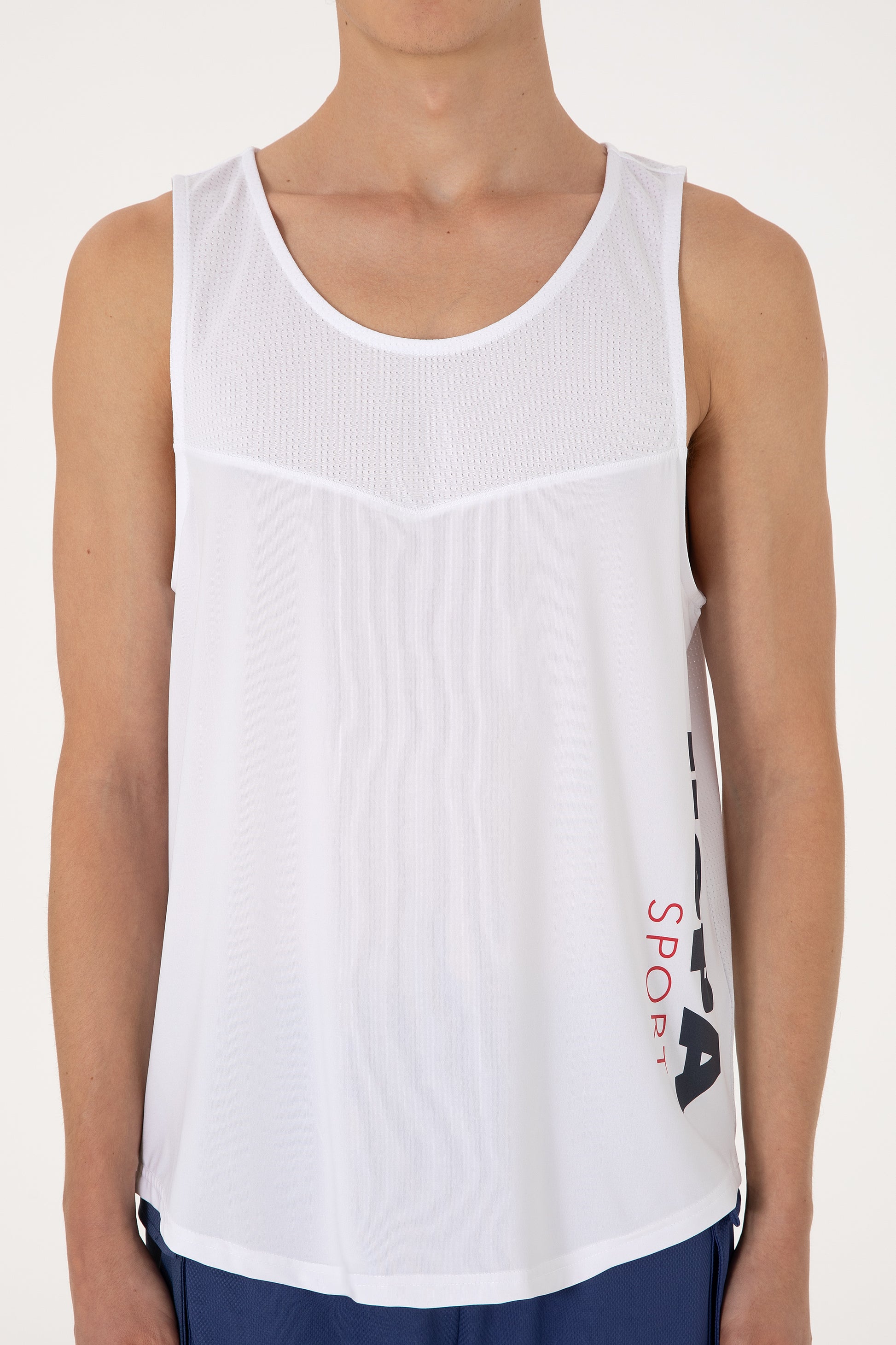 Men's Regular Fit Crew Neck White Sleeveless T-shirt