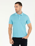 Light Blue Slim Fit Polo Neck Mercerized T-Shirt