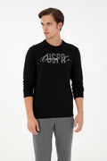 Men's Regular Fit Crew Neck Printed Black Sweatshirt