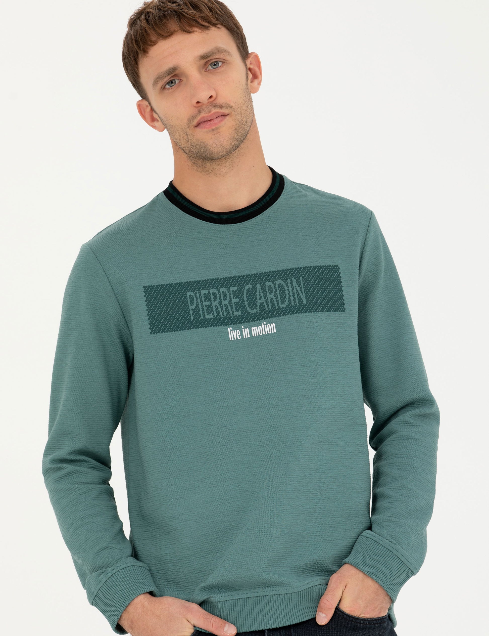 Green Regular Fit Crew Neck Sweatshirt