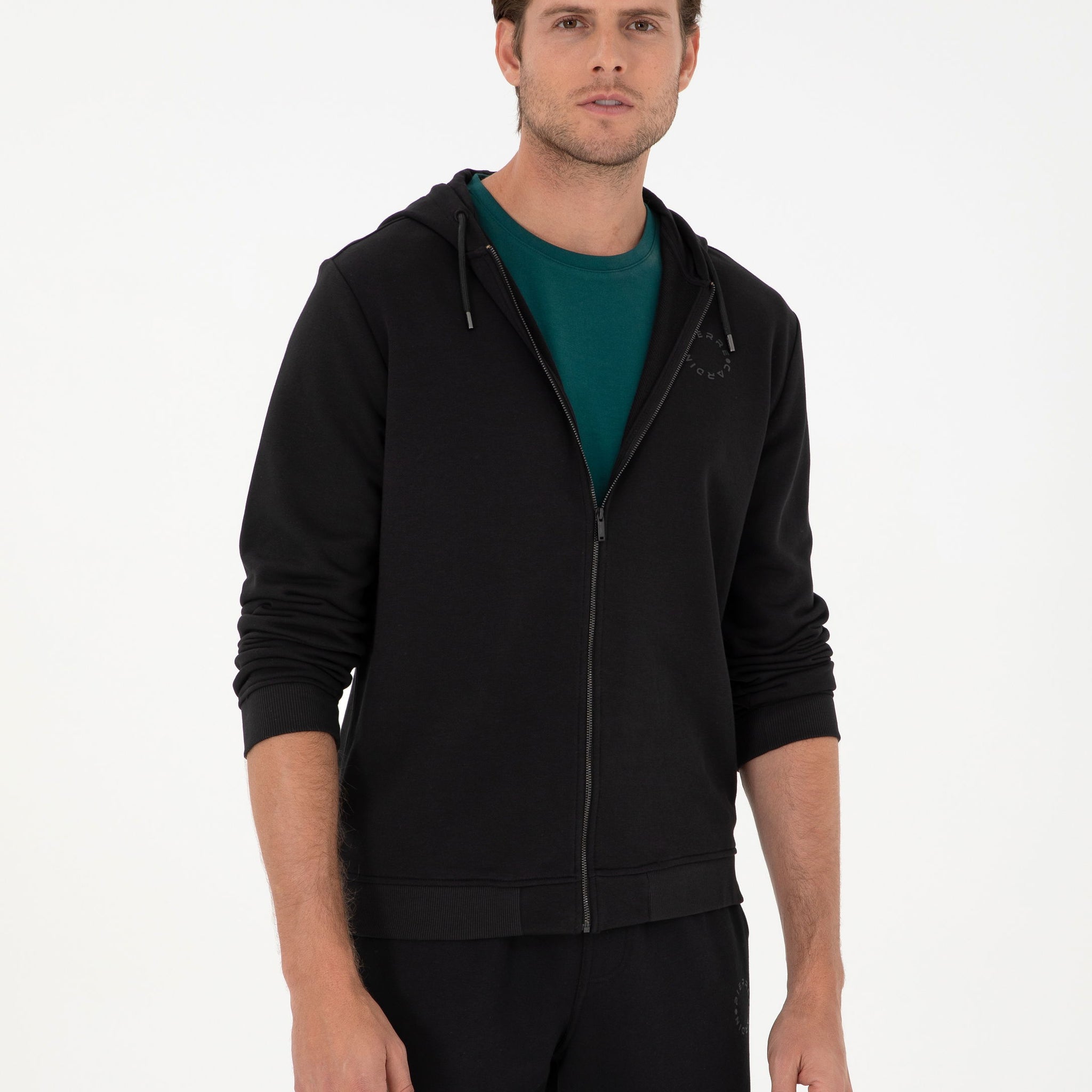 Black Regular Fit Zipper Tracksuit Top