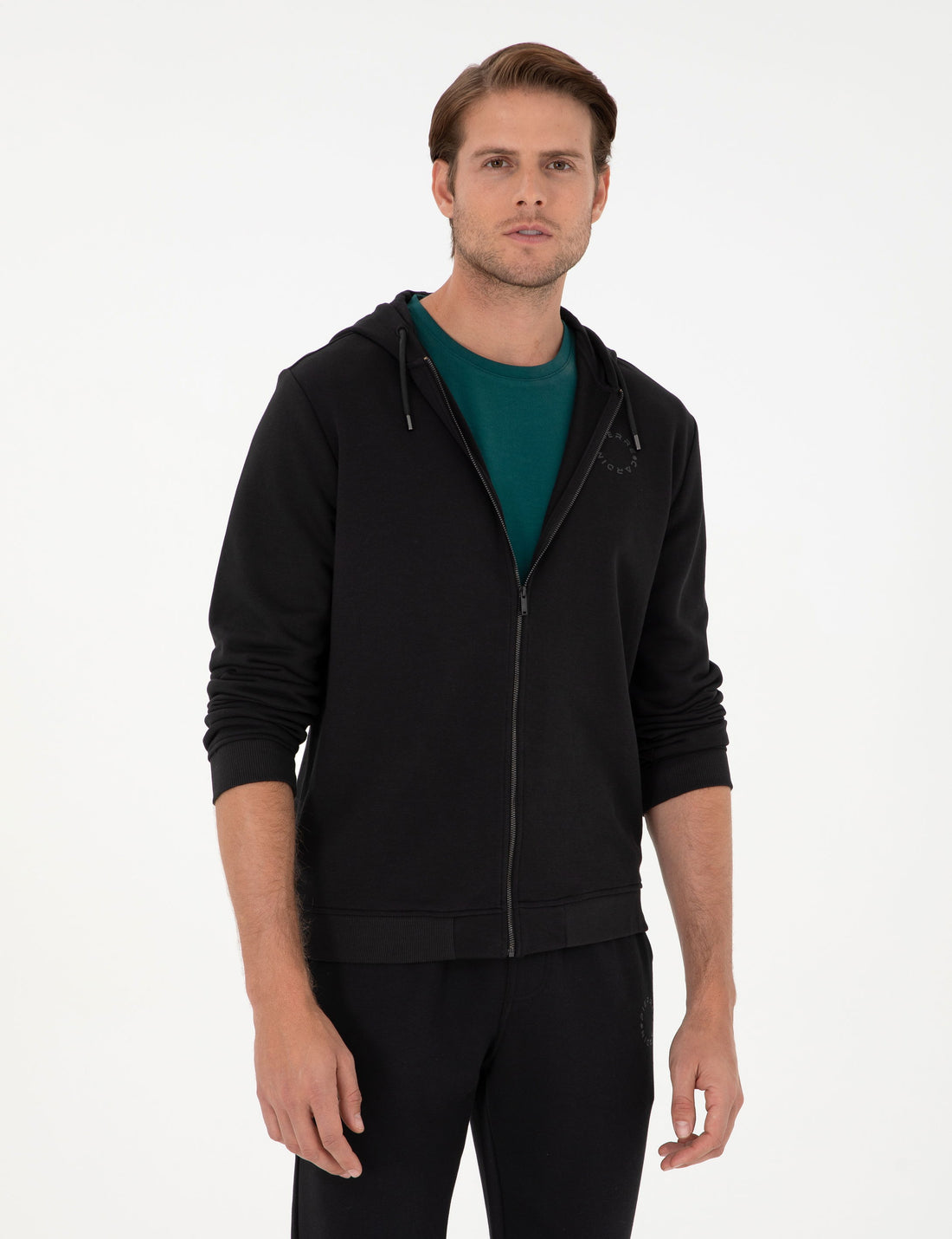 Black Regular Fit Zipper Tracksuit Top