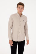 Men's Beige Long Sleeve Basic Shirt