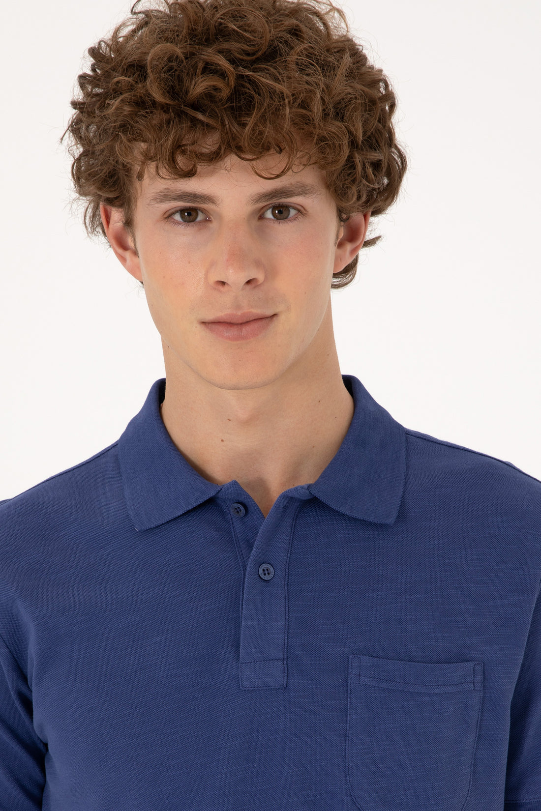 Men's Slim Fit Draped Polo Neck Light Navy T-Shirt