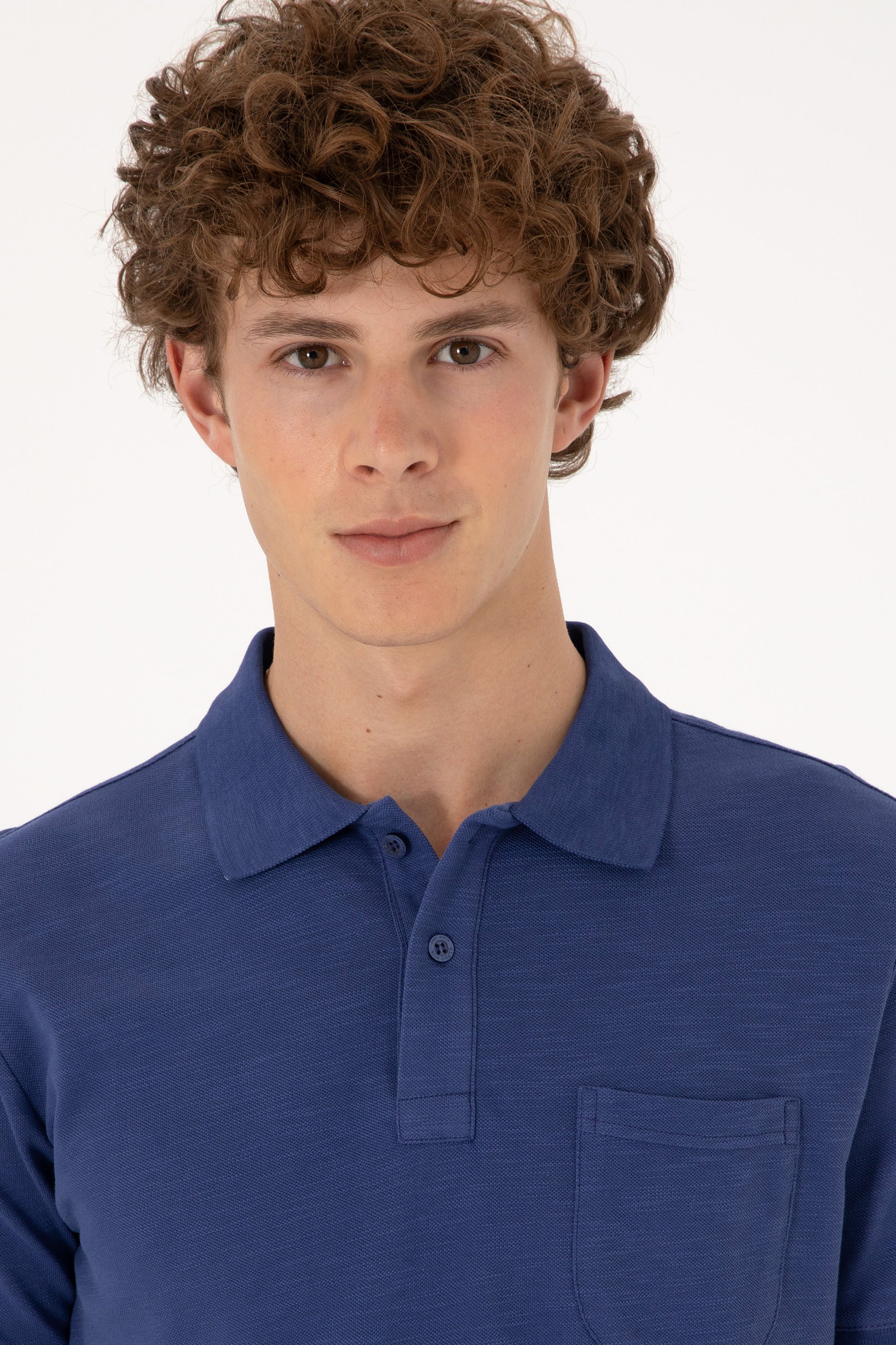 Men's Slim Fit Draped Polo Neck Light Navy T-Shirt
