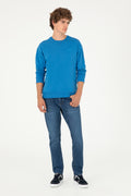 Comfort Fit Crew Neck Chunky Cobalt Basic Sweatshirt