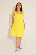 Girls' Neon Yellow Sleeveless Woven Dress