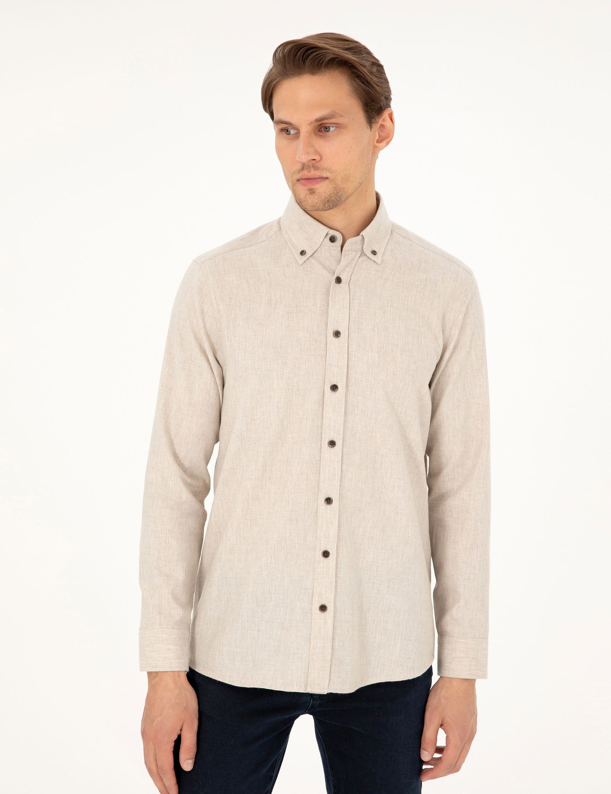 Beige Regular Fit Long Sleeve Shirt