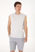 Men's Regular Fit Crew Neck Light Gray Sleeveless T-shirt