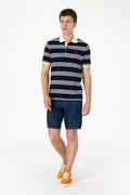 Men's Regular Fit Polo Neck Navy Striped T-Shirt