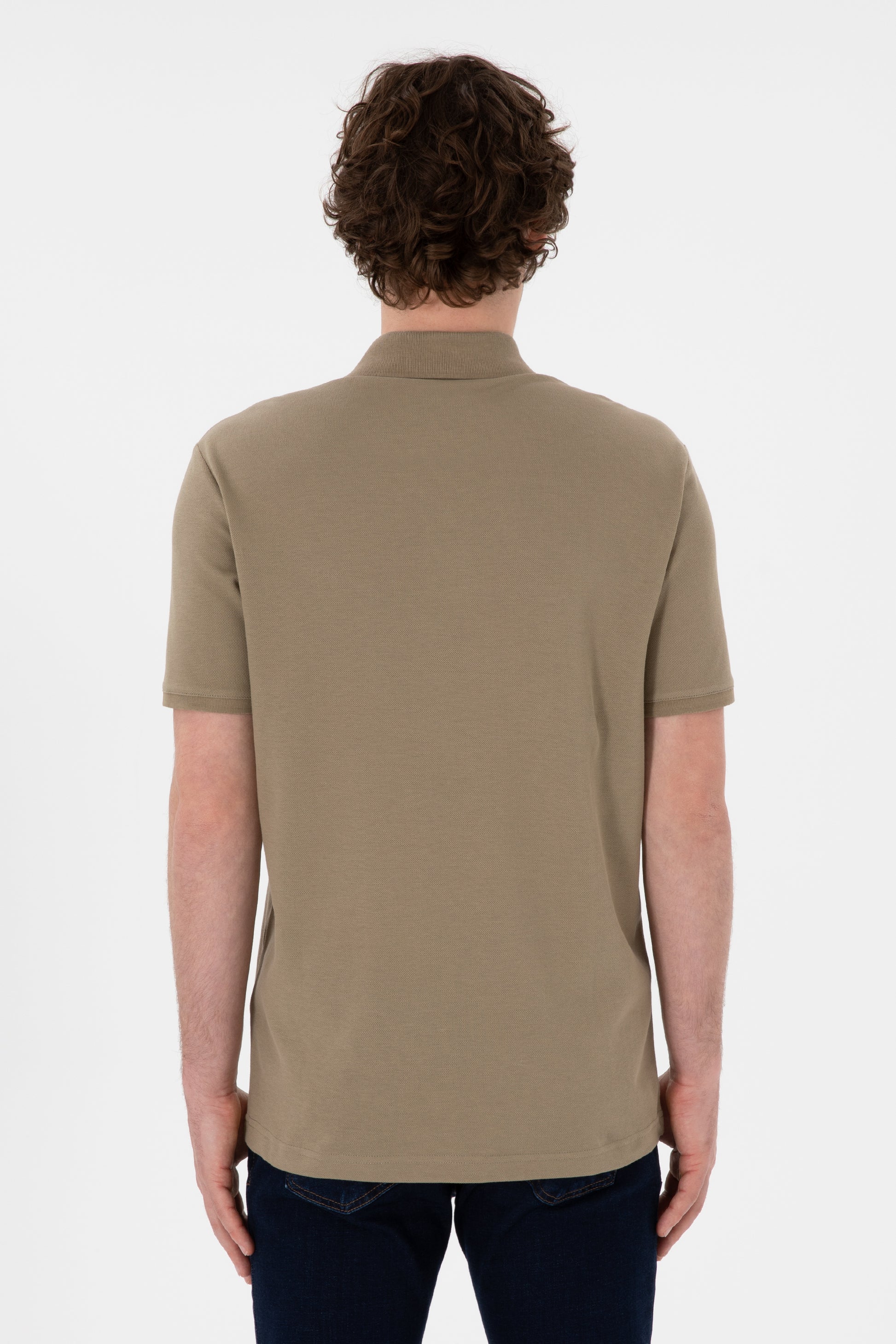 Men's Regular Fit Polo Neck Khaki Basic T-Shirt