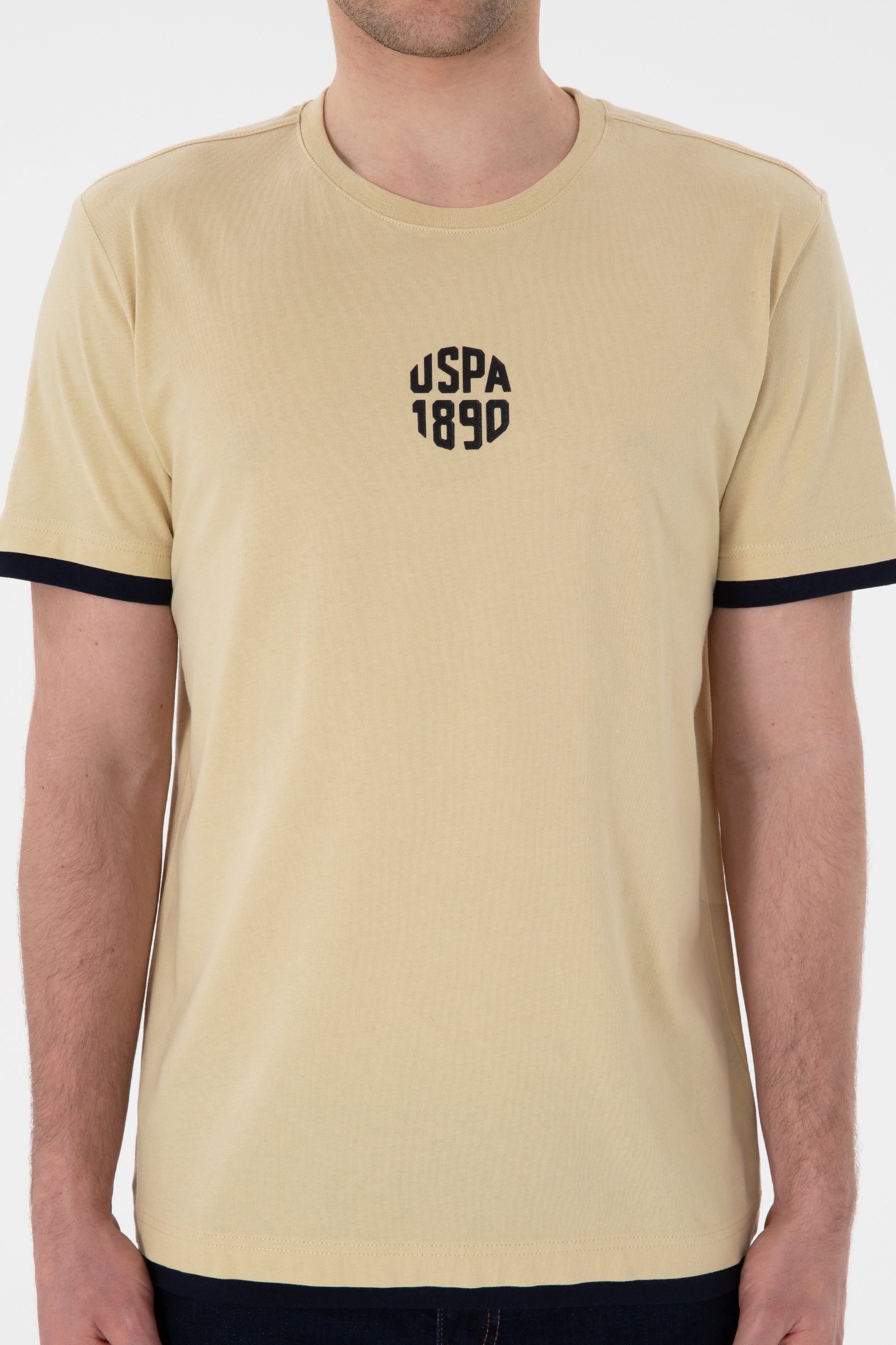 Men's Regular Fit Crew Neck Light Khaki T-Shirt