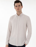 Beige Slim Fit Striped Long Sleeve Shirt
