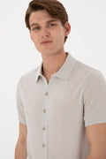 Men's Regular Fit Light Grey Buttoned Knitwear T-Shirt