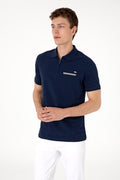 Men's Regular Fit Zipper Navy T-Shirt