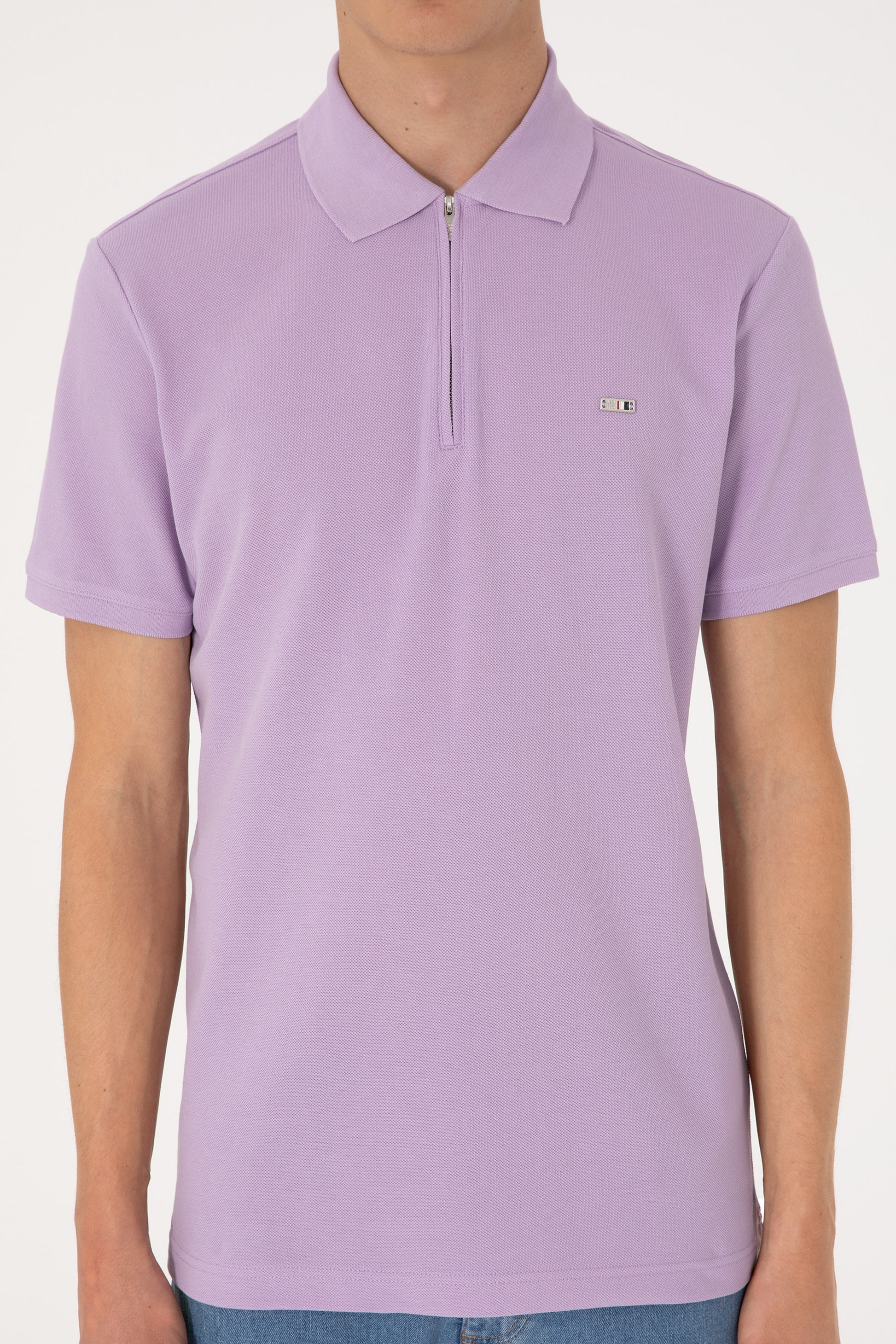 Men's Regular Fit Zipper Lilac T-Shirt