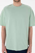Men's Long Fit Crew Neck Water Green Basic T-Shirt