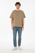 Men's Oversize Fit Crew Neck Khaki T-shirt