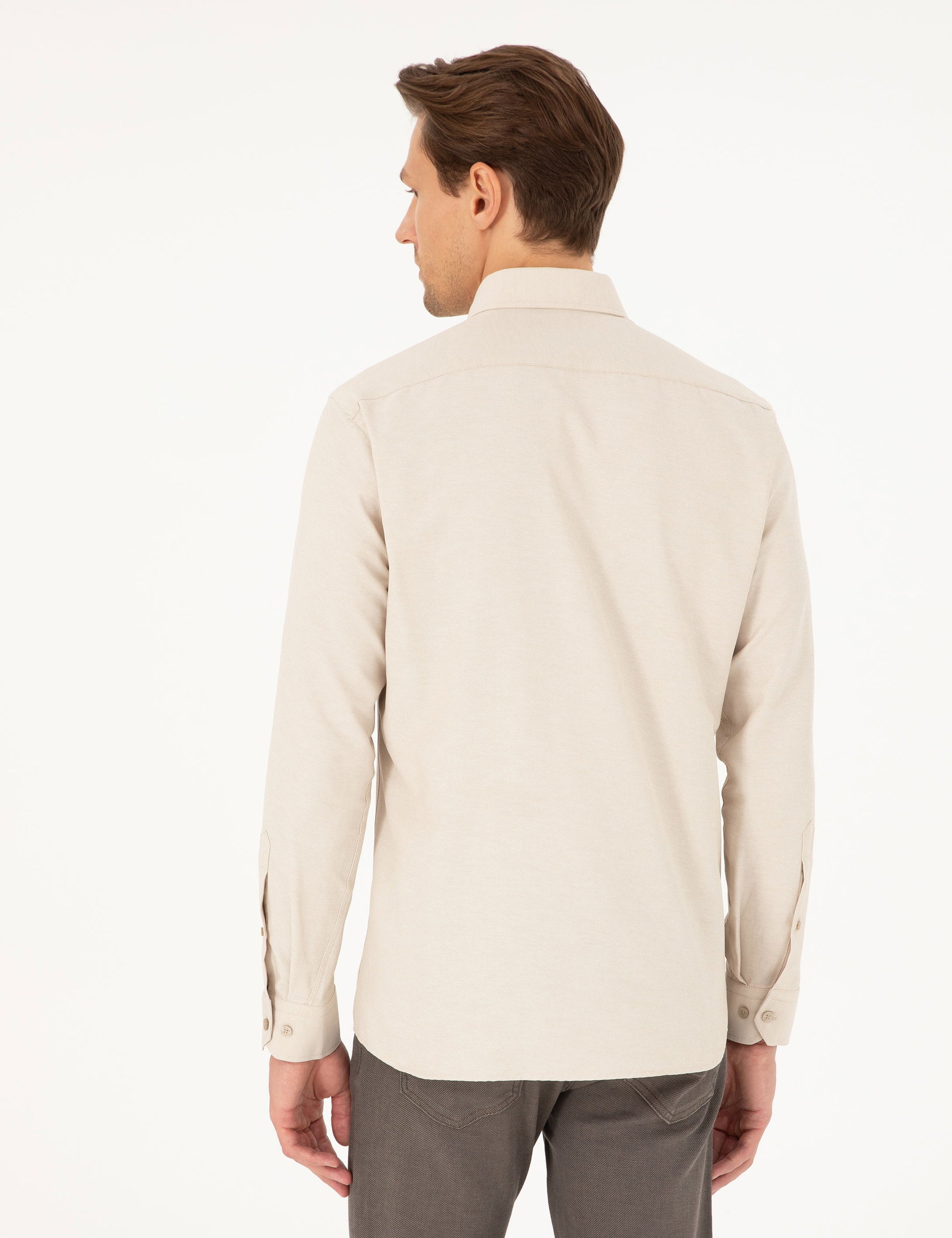Beige Slim Fit Long Sleeve Shirt