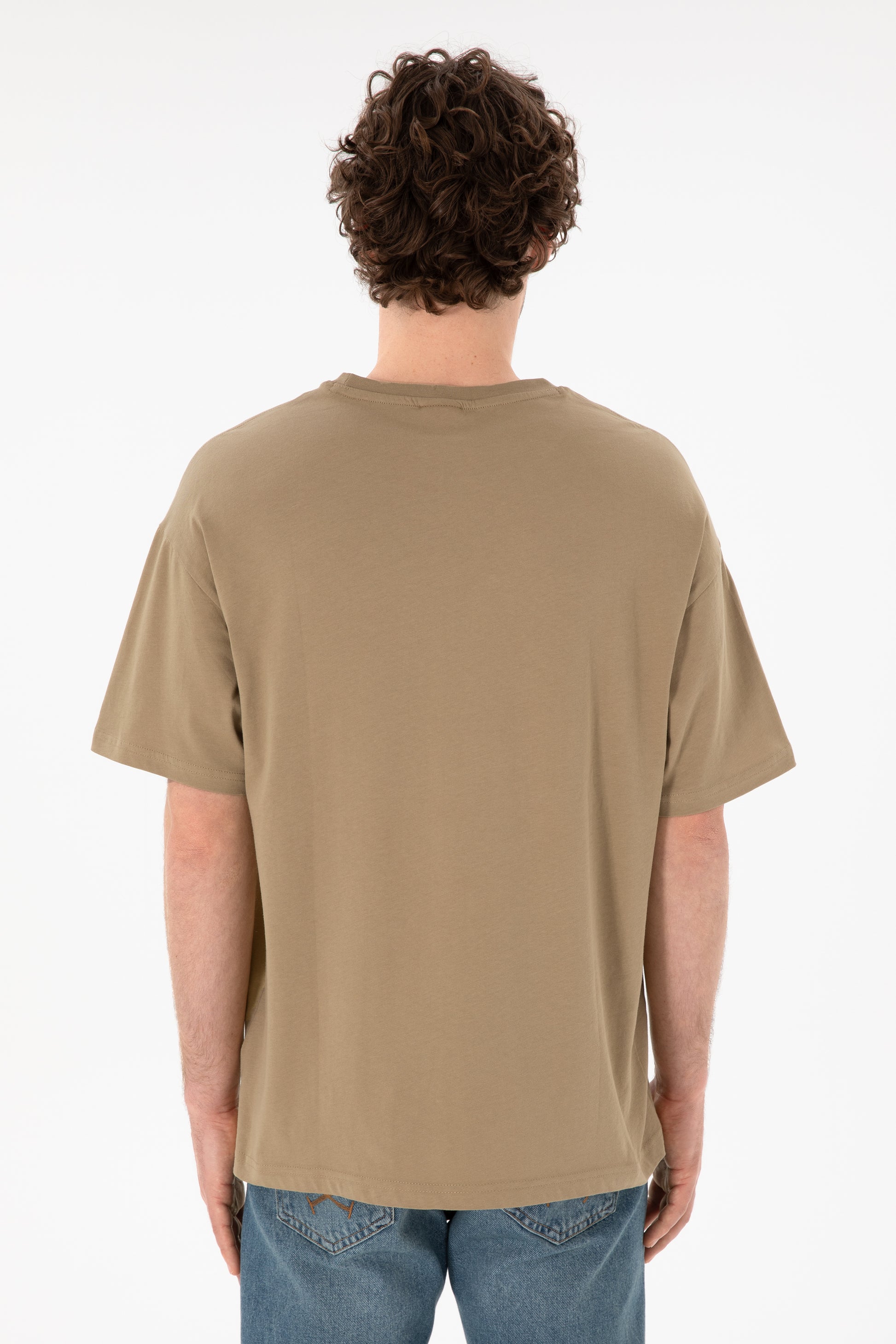 Men's Oversize Fit Crew Neck Khaki T-shirt