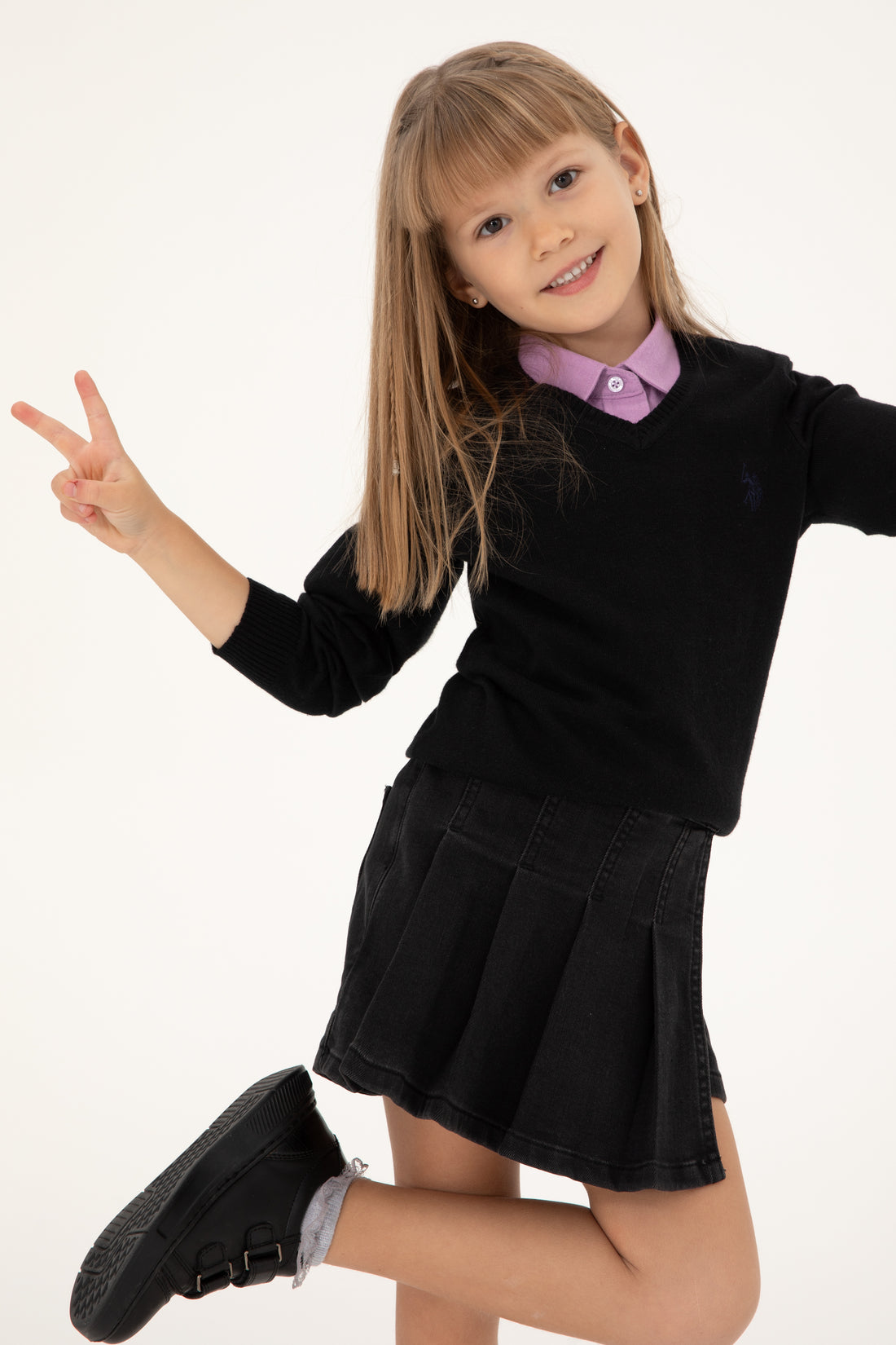 Girls' Black V Neck Basic Sweater