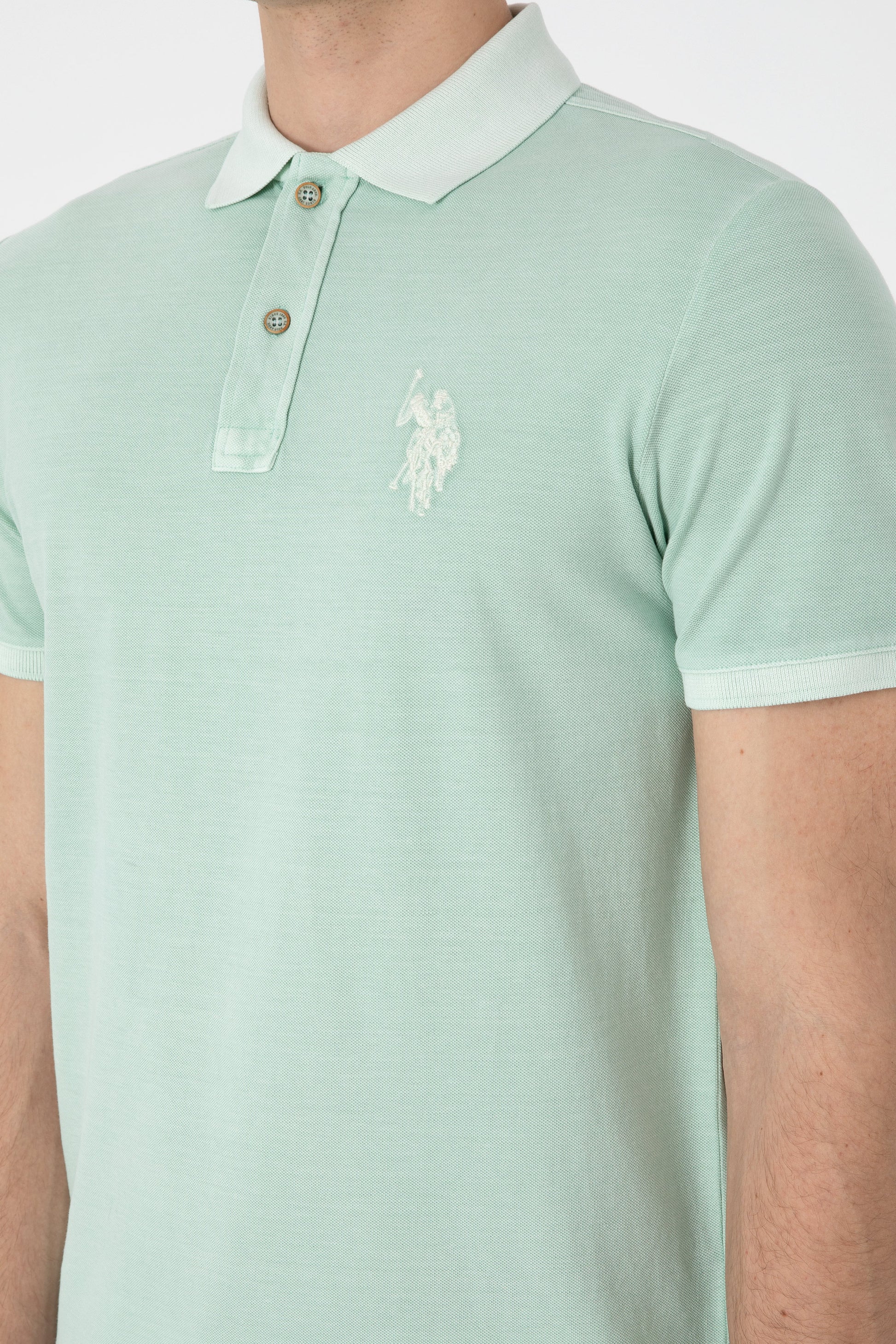 Men's Slim Fit Polo Neck Water Green Wash Basic T-Shirt