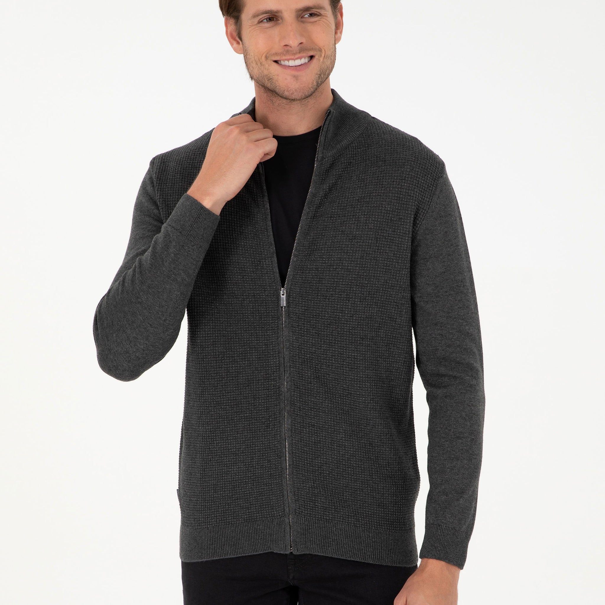 Grey Melange Slim Fit Sweater Cardigan