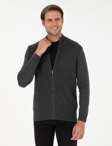 Grey Melange Slim Fit Sweater Cardigan