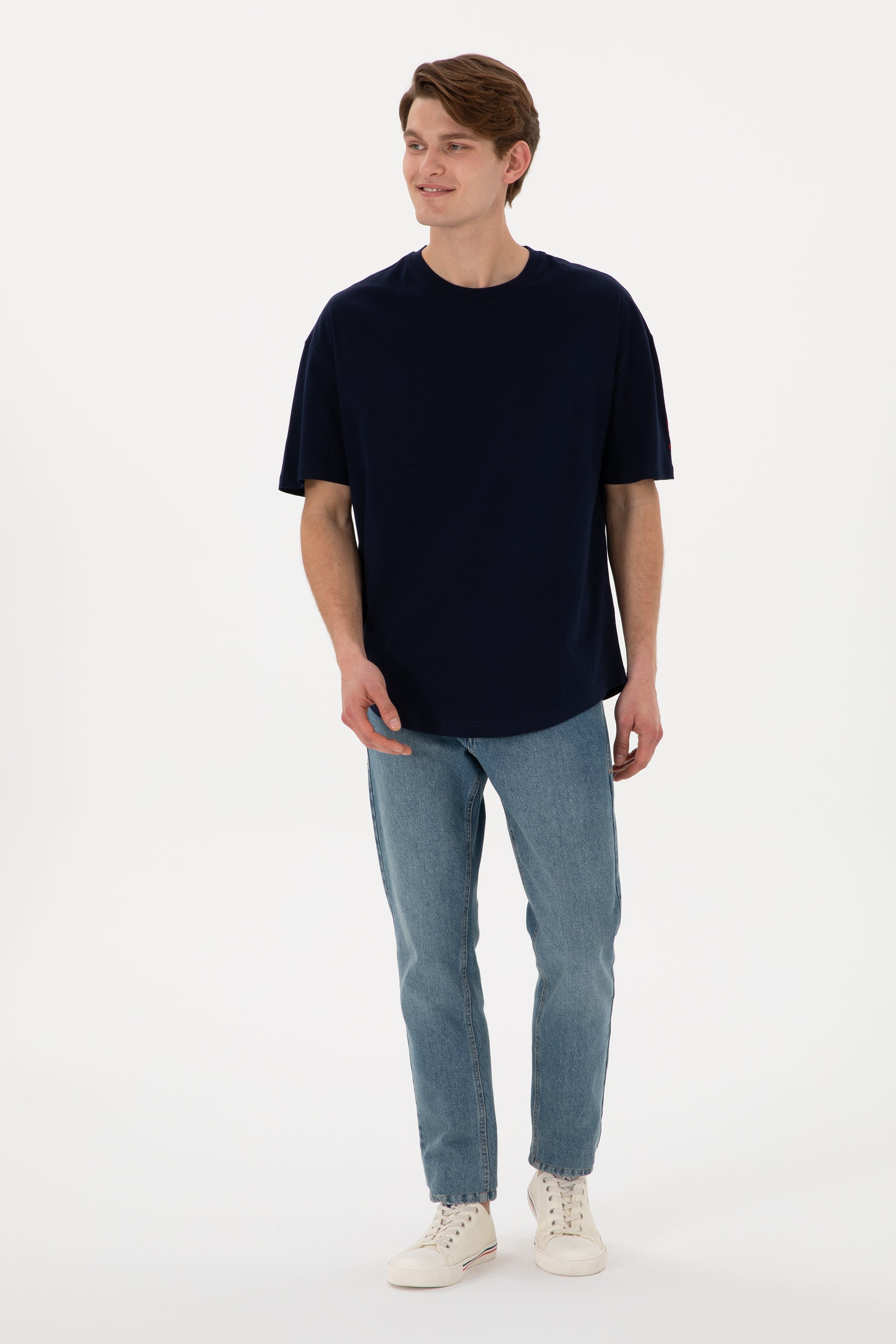 Men's Long Fit Crew Neck Navy Basic T-Shirt