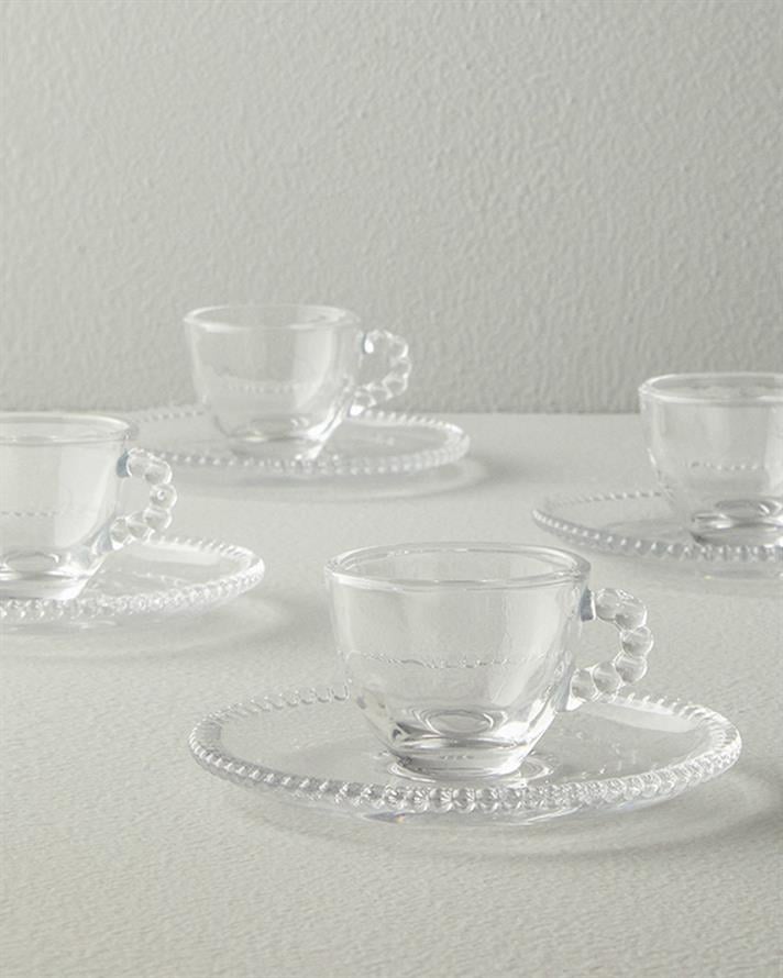 Balloon Glass 8 Pieces 4 Seater Coffee Cup Set Transparent