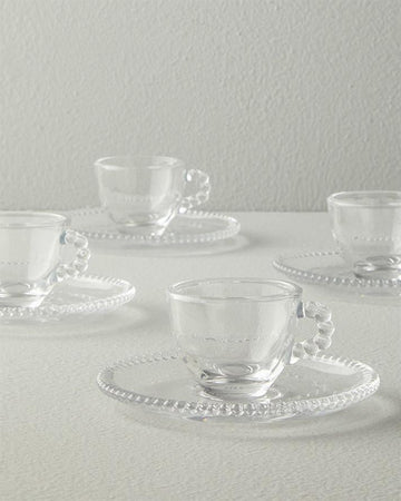 Balloon Glass 8 Pieces 4 Seater Coffee Cup Set Transparent