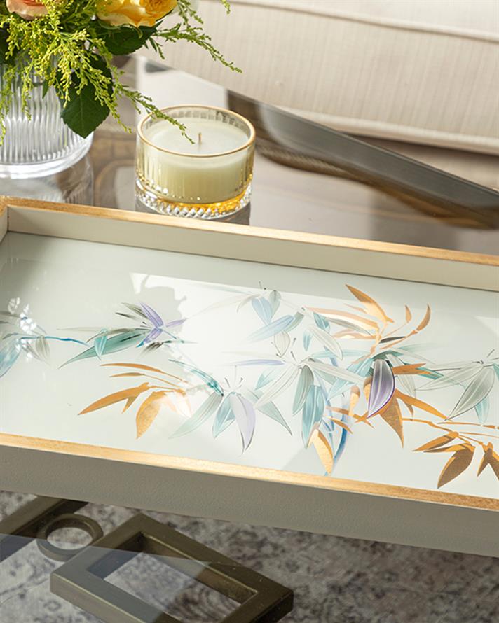 Bamboo Glass Decorative Tray Cream-Gold