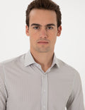 Khaki Striped Ex. Slim Fit Long Sleeve Shirt
