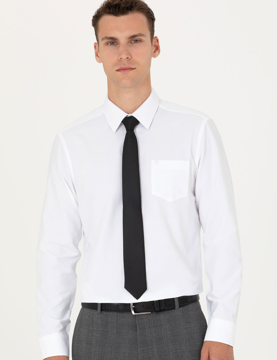 White Regular Fit Long Sleeve Basic Shirt