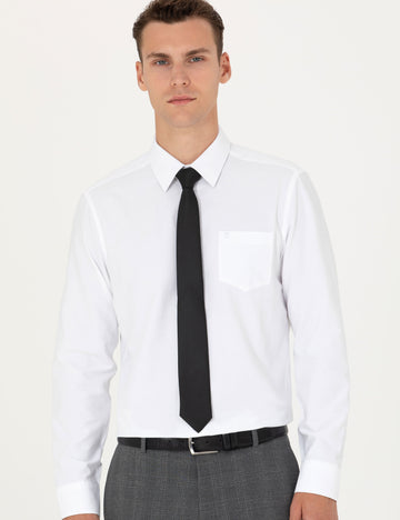 White Regular Fit Long Sleeve Basic Shirt