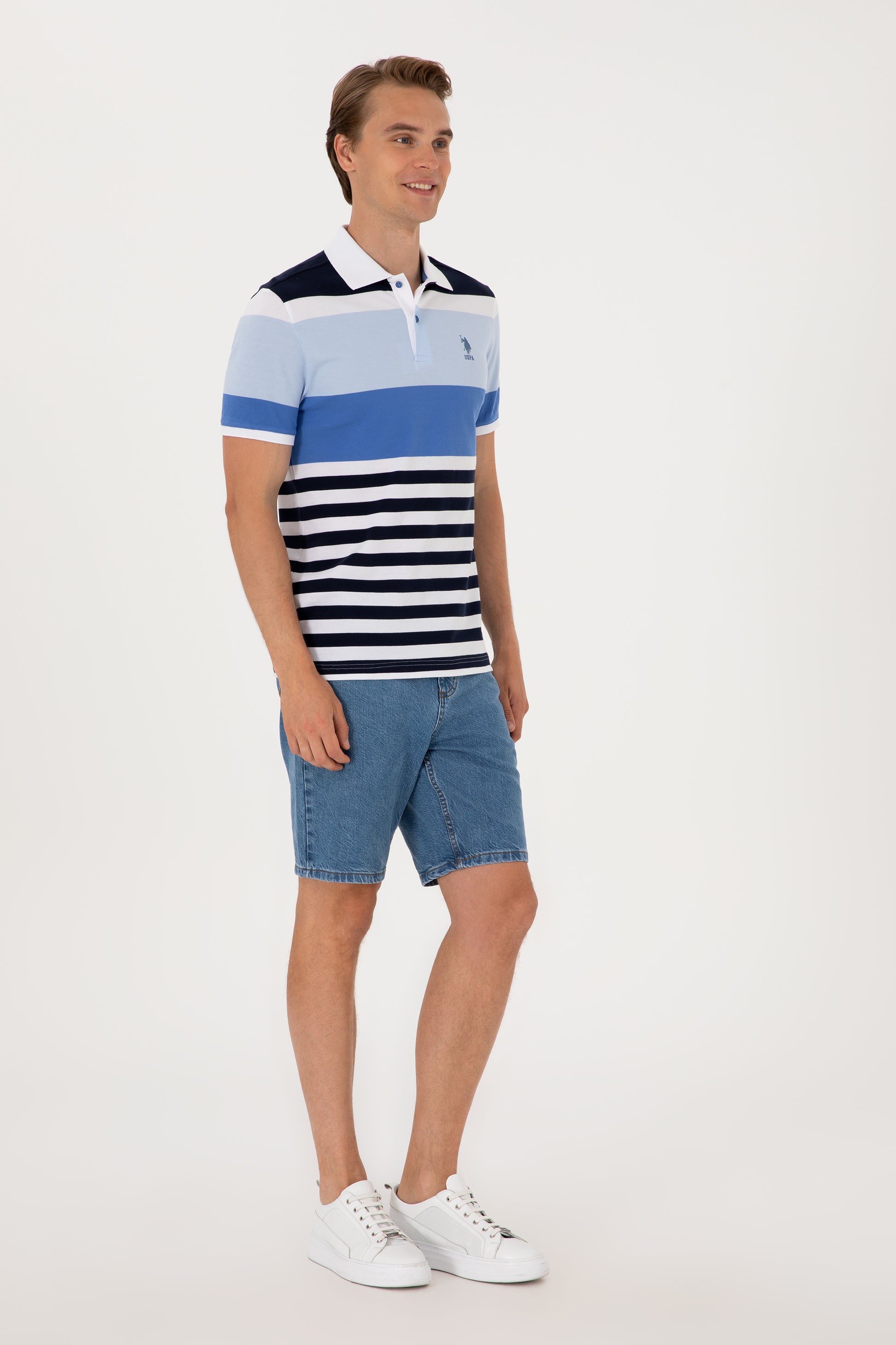 Men's Regular Fit Polo Neck Indigo T-Shirt