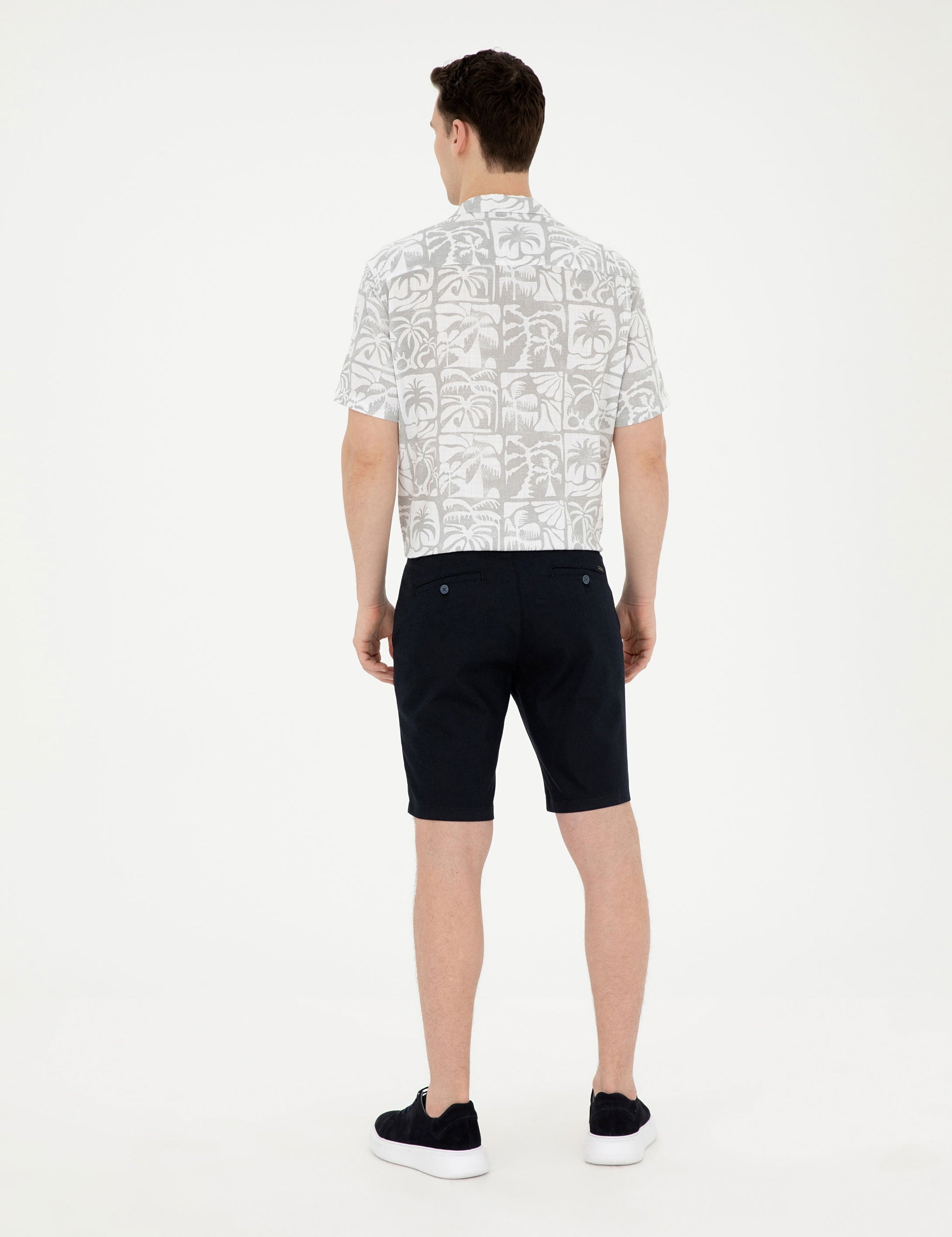 Navy Blue Slim Fit Woven Shorts