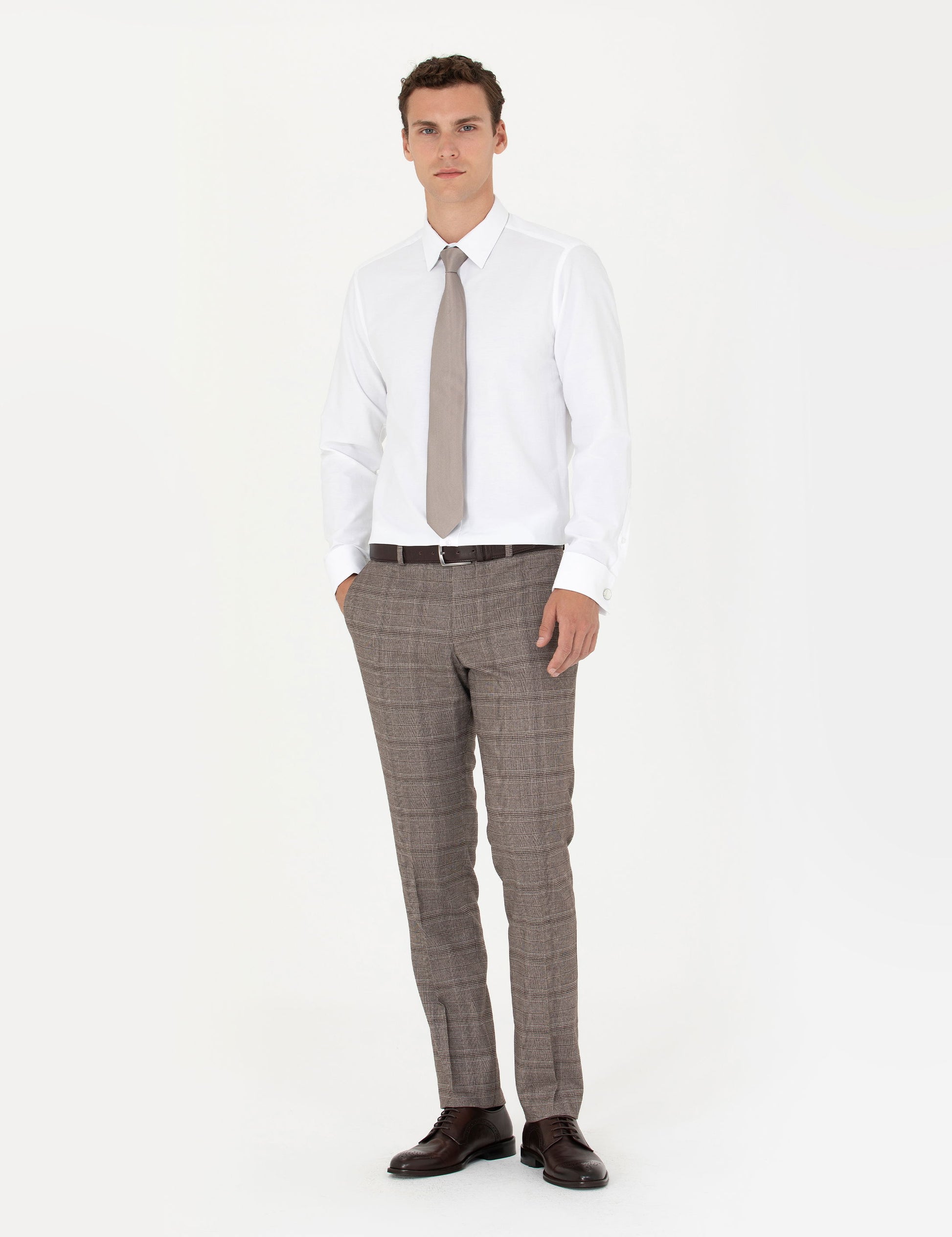 White Slim Fit Long Sleeve Basic Shirt