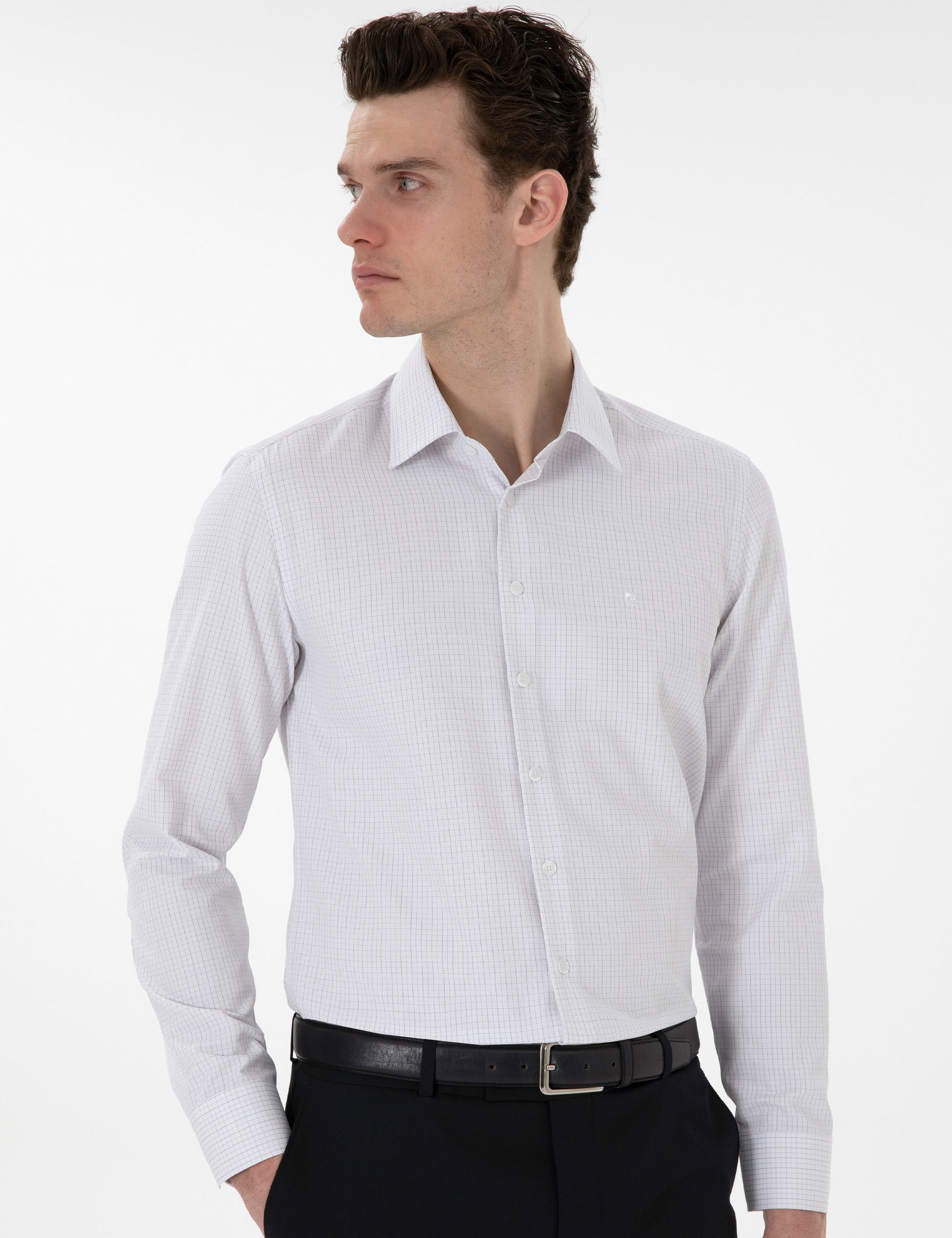 Grey Slim Fit Checkered Long Sleeve Shirt