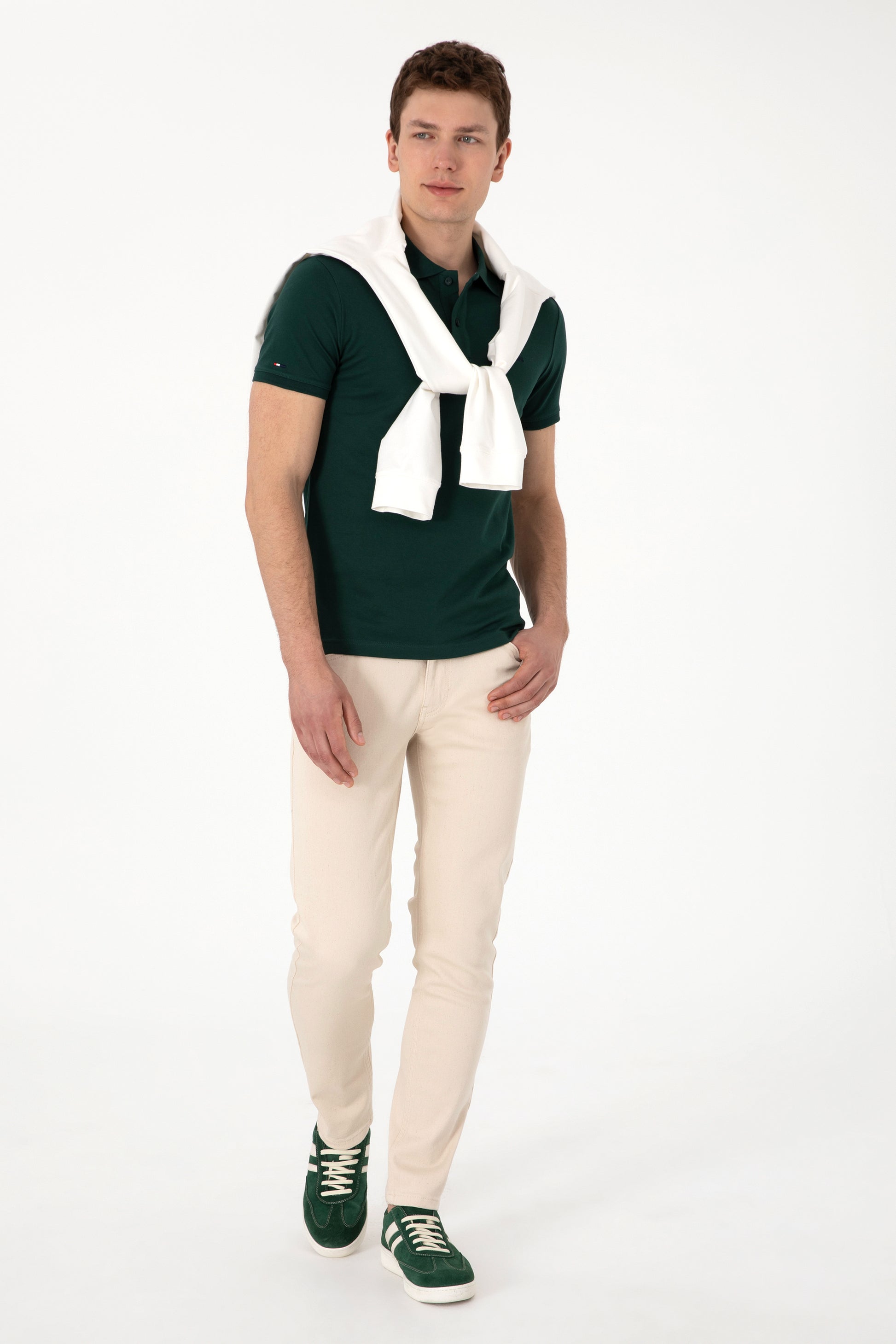 Men's Slim Fit Polo Neck Dark Green Basic T-Shirt