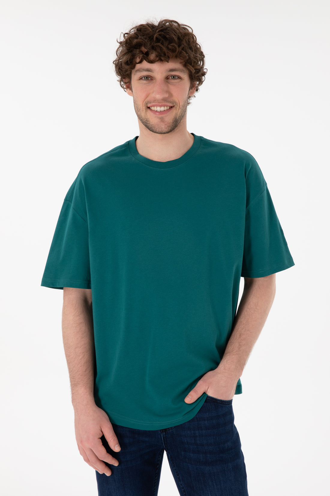 Men's Long Fit Crew Neck Dark Green Basic T-Shirt