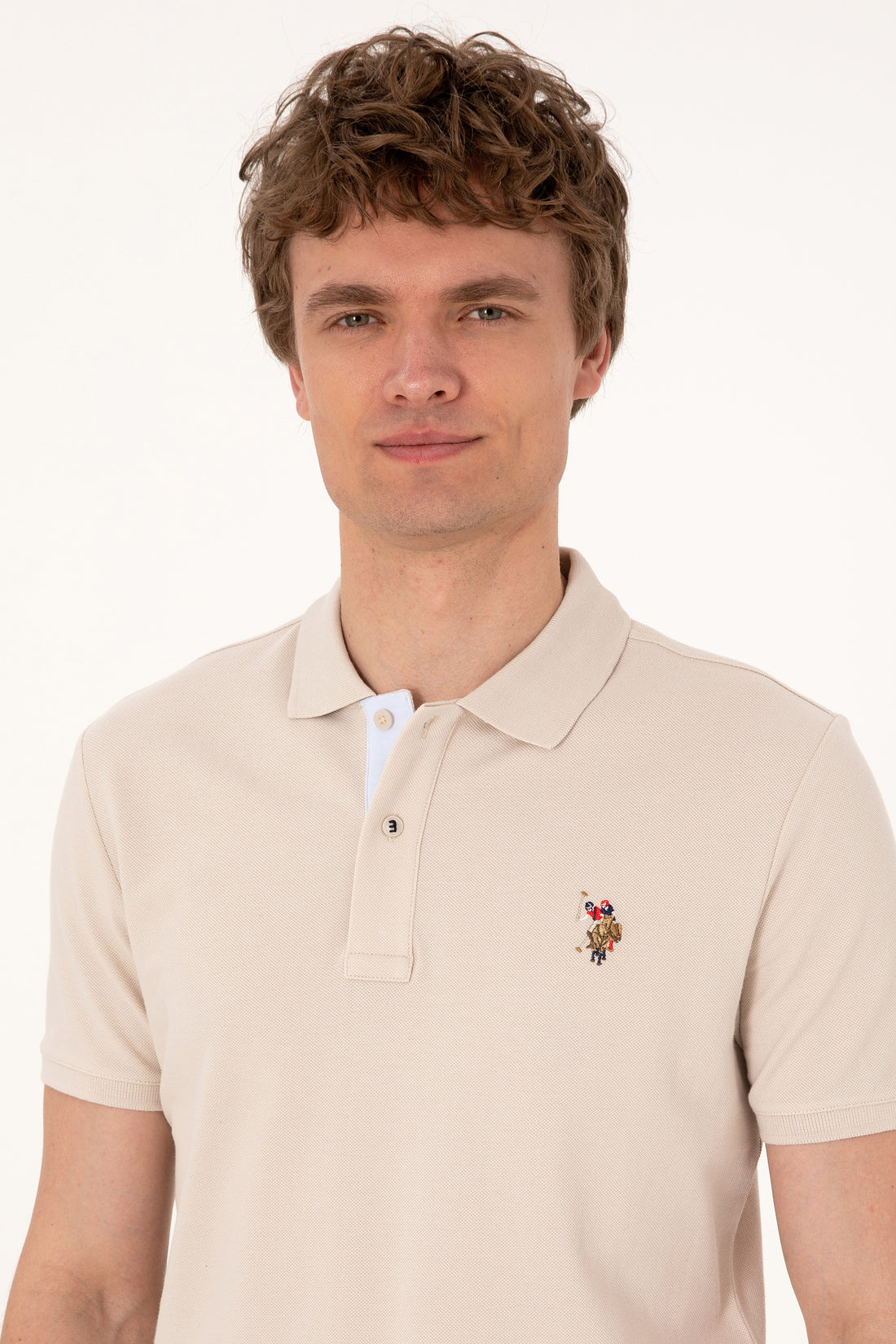 Men's Slim Fit Polo Neck Stone Basic T-Shirt
