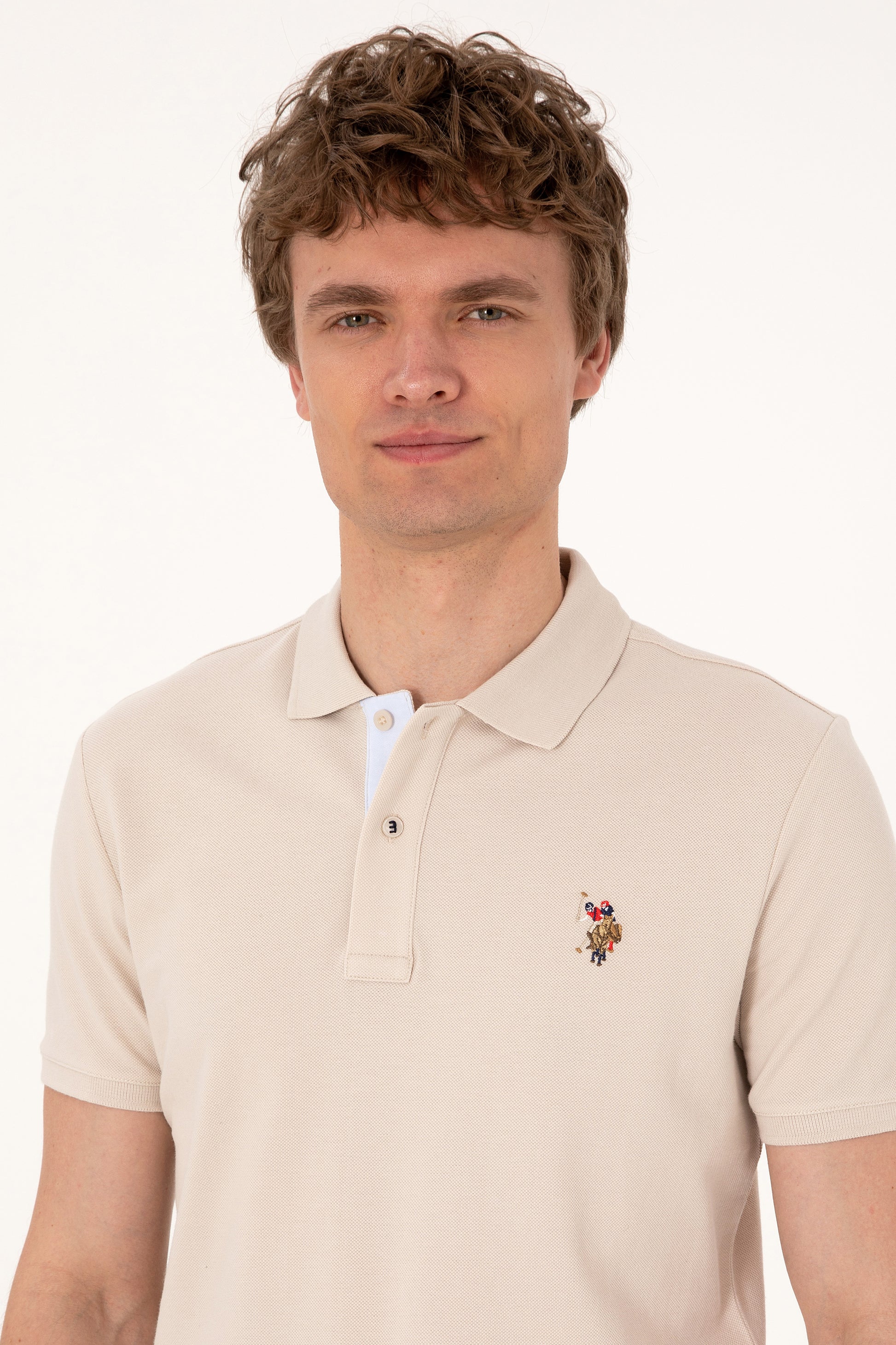 Men's Slim Fit Polo Neck Stone Basic T-Shirt