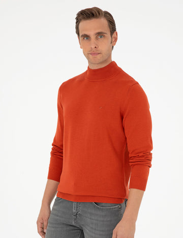 Orange Slim Fit Half Turtleneck Basic Knitwear Sweater