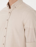 Beige Linen Look Slim Fit Long Sleeve Shirt