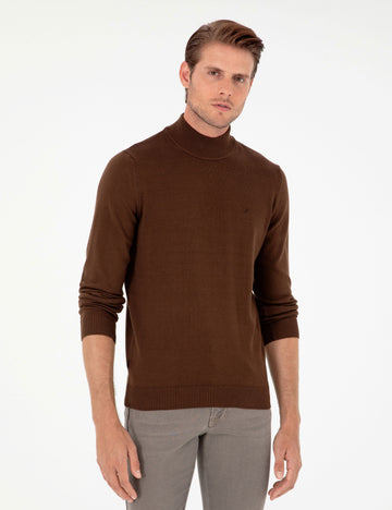 Dark Brown Slim Fit Half Turtleneck Basic Sweater Sweater