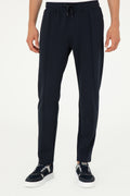 Men's Slim Fit Interlock Straight Leg Ribbed Stitched Navy Sweatpants