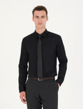 Black Slim Fit Long Sleeve Basic Shirt
