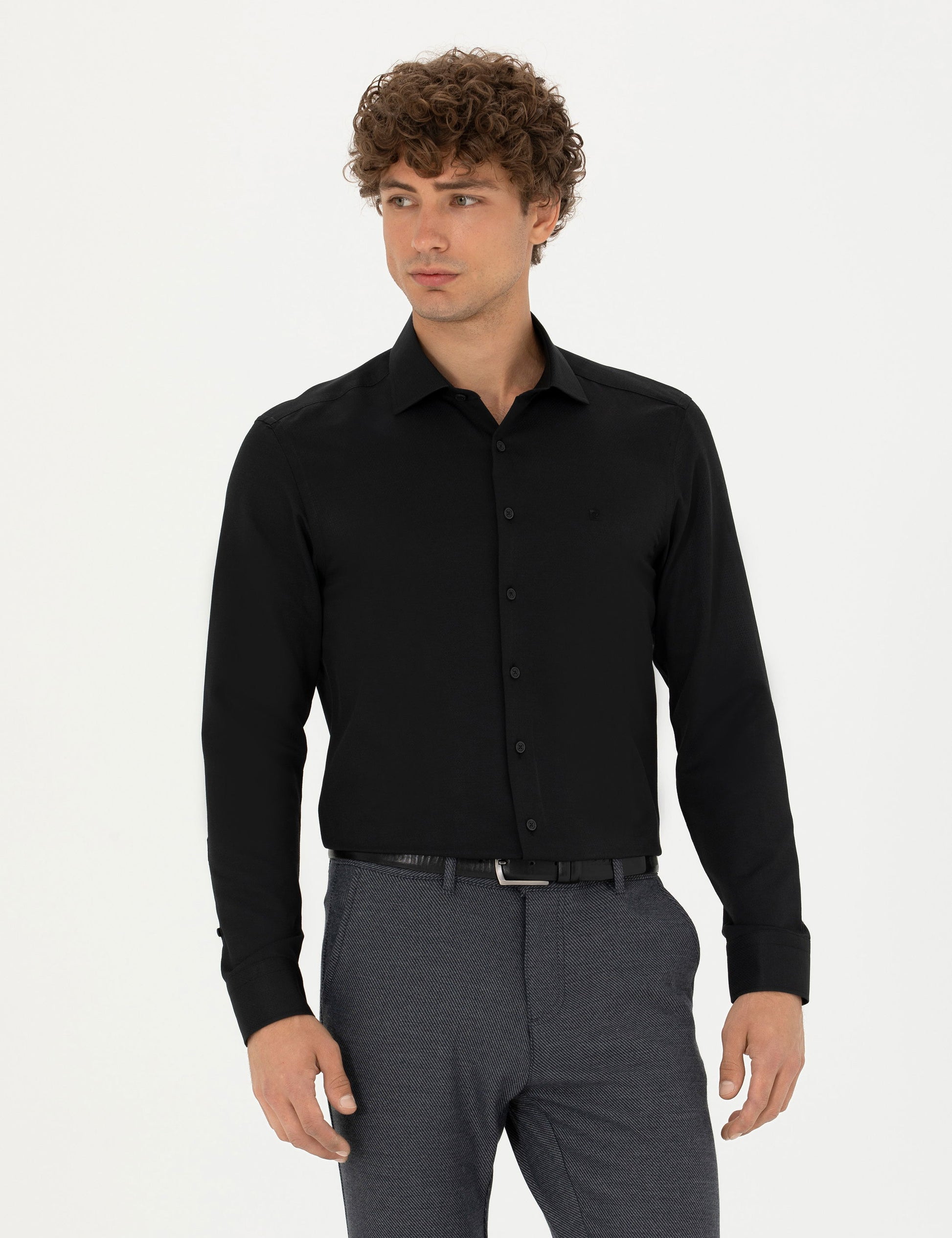 Black Slim Fit Long Sleeve Shirt