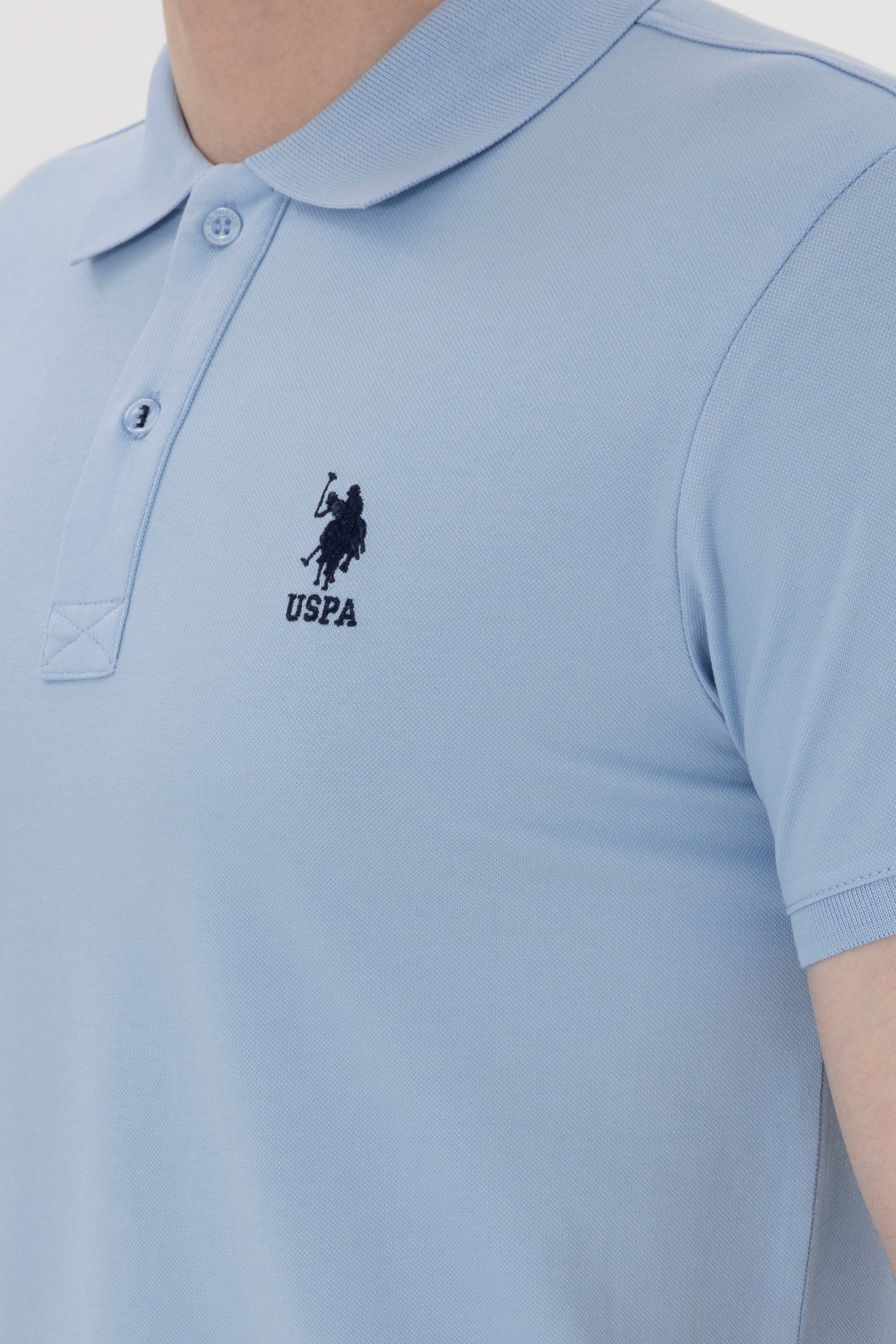 Men's Slim Fit Polo Neck Light Blue Basic T-Shirt